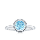 Bezel Set Round Aquamarine Solitaire Promise Ring Aquamarine - ( AAA ) - Quality - Rosec Jewels