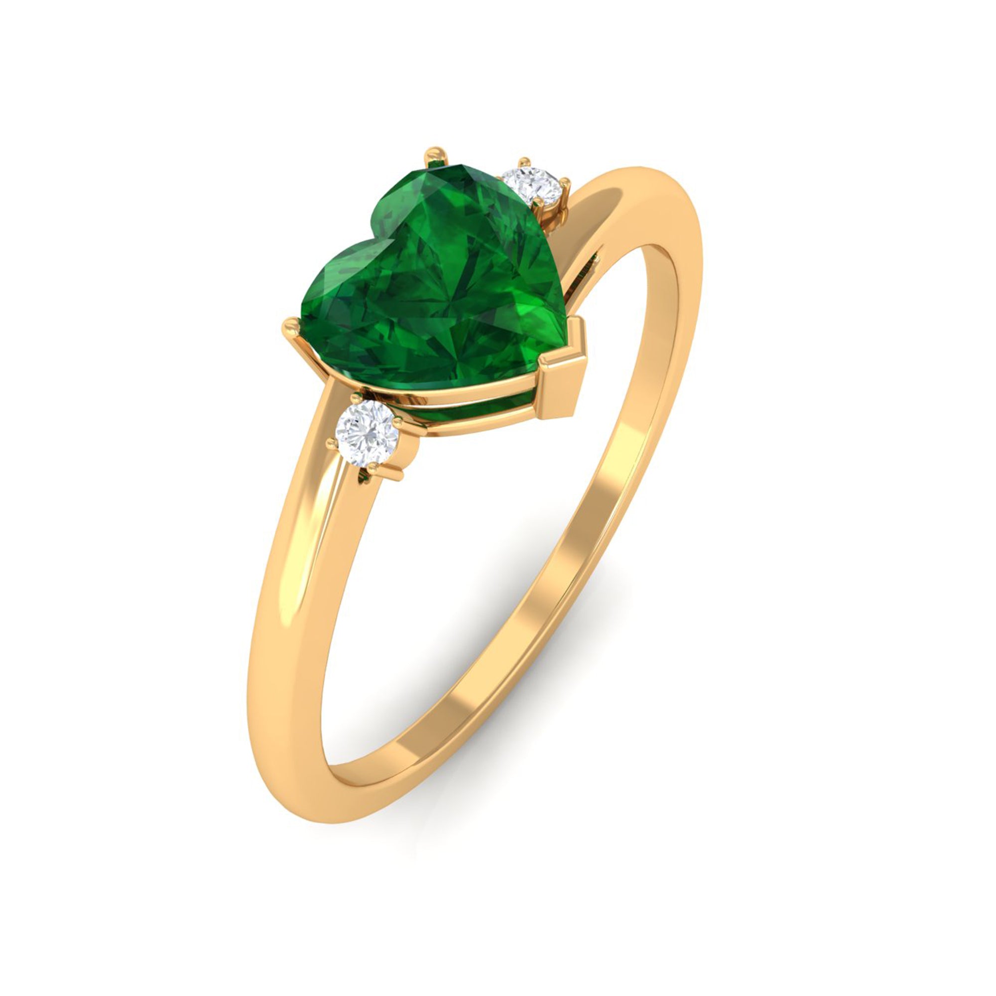 Heart Shape Created Emerald Solitaire Promise Ring with Diamond Lab Created Emerald - ( AAAA ) - Quality - Rosec Jewels