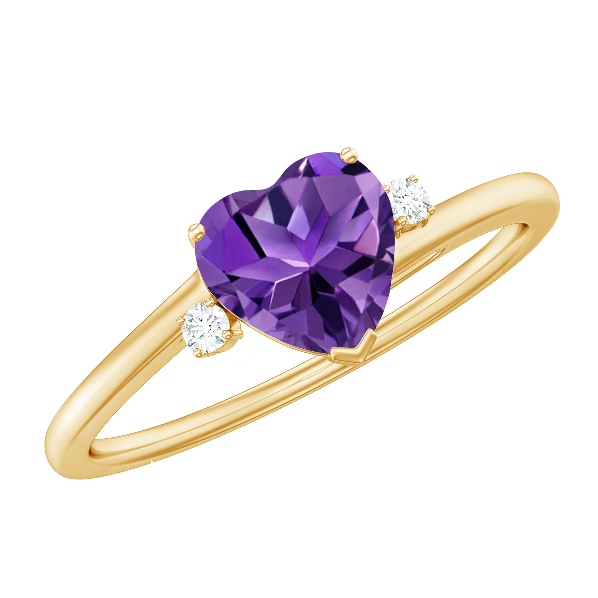 Rosec Jewels-Heart Shape Amethyst Solitaire Promise Ring with Moissanite