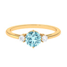 1 CT Aquamarine and Diamond Three Stone Minimal Ring Aquamarine - ( AAA ) - Quality - Rosec Jewels