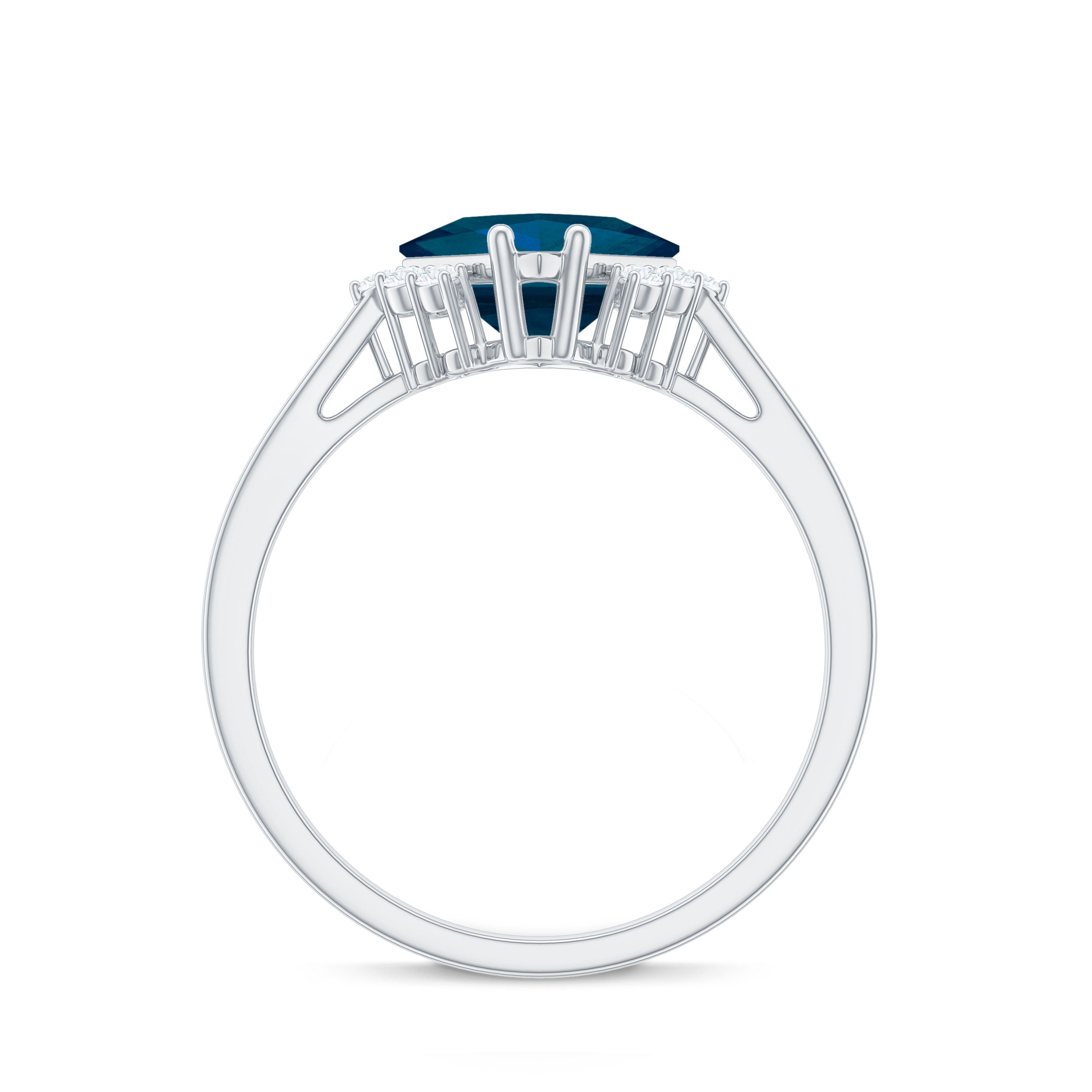 Princess Cut London Blue Topaz Solitaire Engagement Ring with Diamond London Blue Topaz - ( AAA ) - Quality - Rosec Jewels