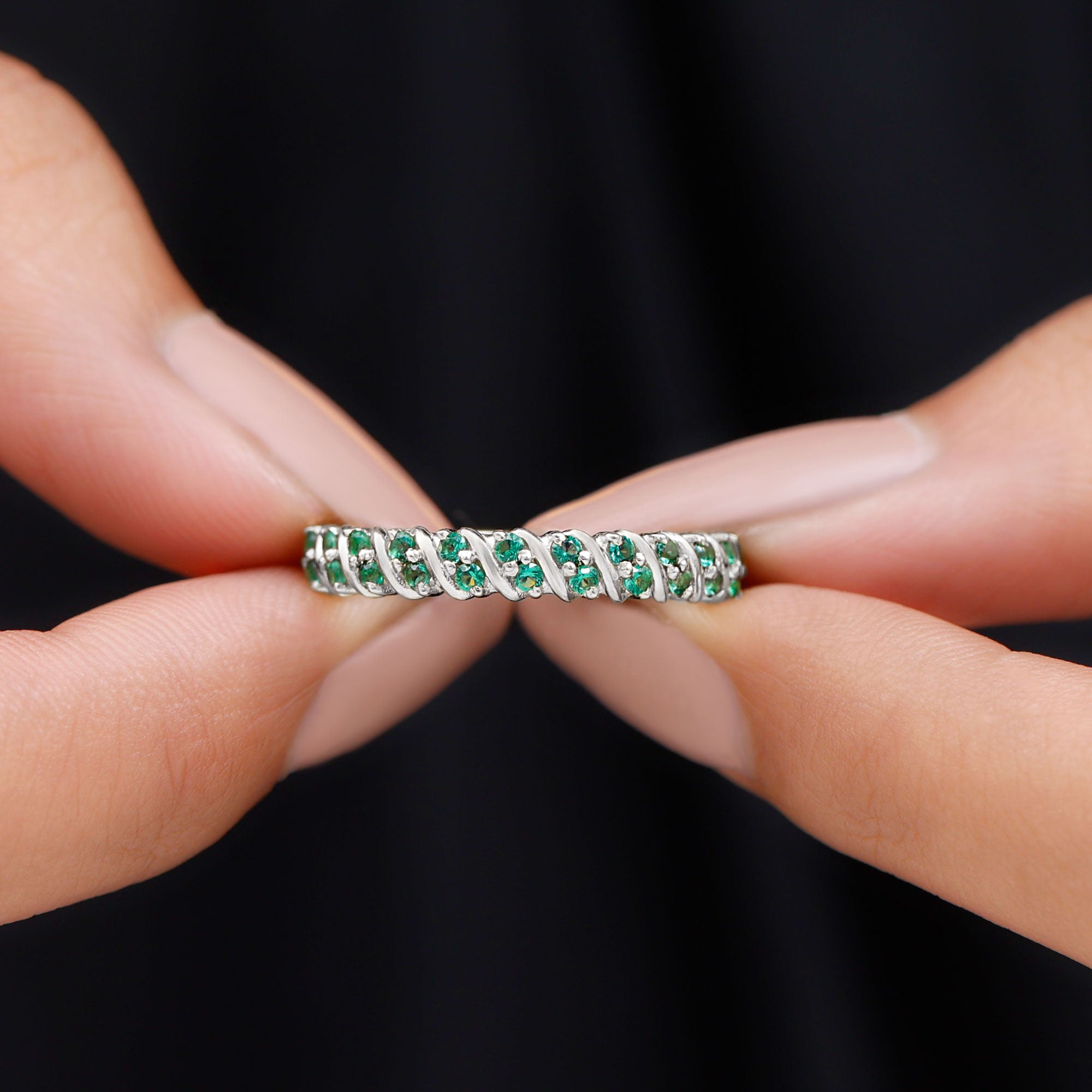 Lab Grown Emerald Semi Eternity Anniversary Band Ring Lab Created Emerald - ( AAAA ) - Quality - Rosec Jewels