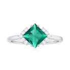 Princess Cut Created Emerald Engagement Ring with Diamond Accent Lab Created Emerald - ( AAAA ) - Quality - Rosec Jewels