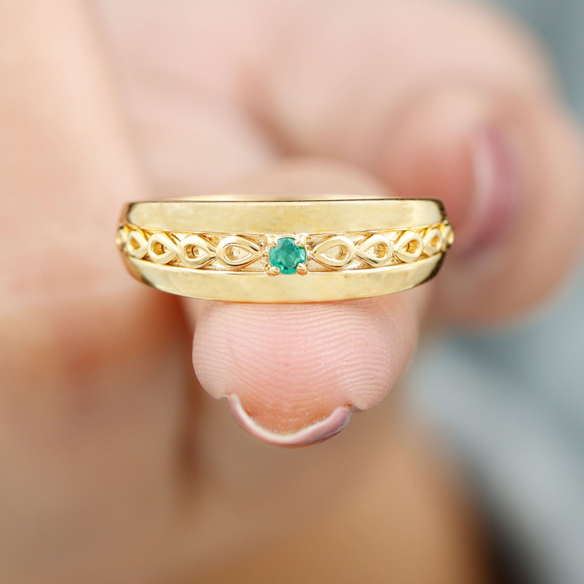 Natural Emerald Designer Band Ring Emerald - ( AAA ) - Quality - Rosec Jewels