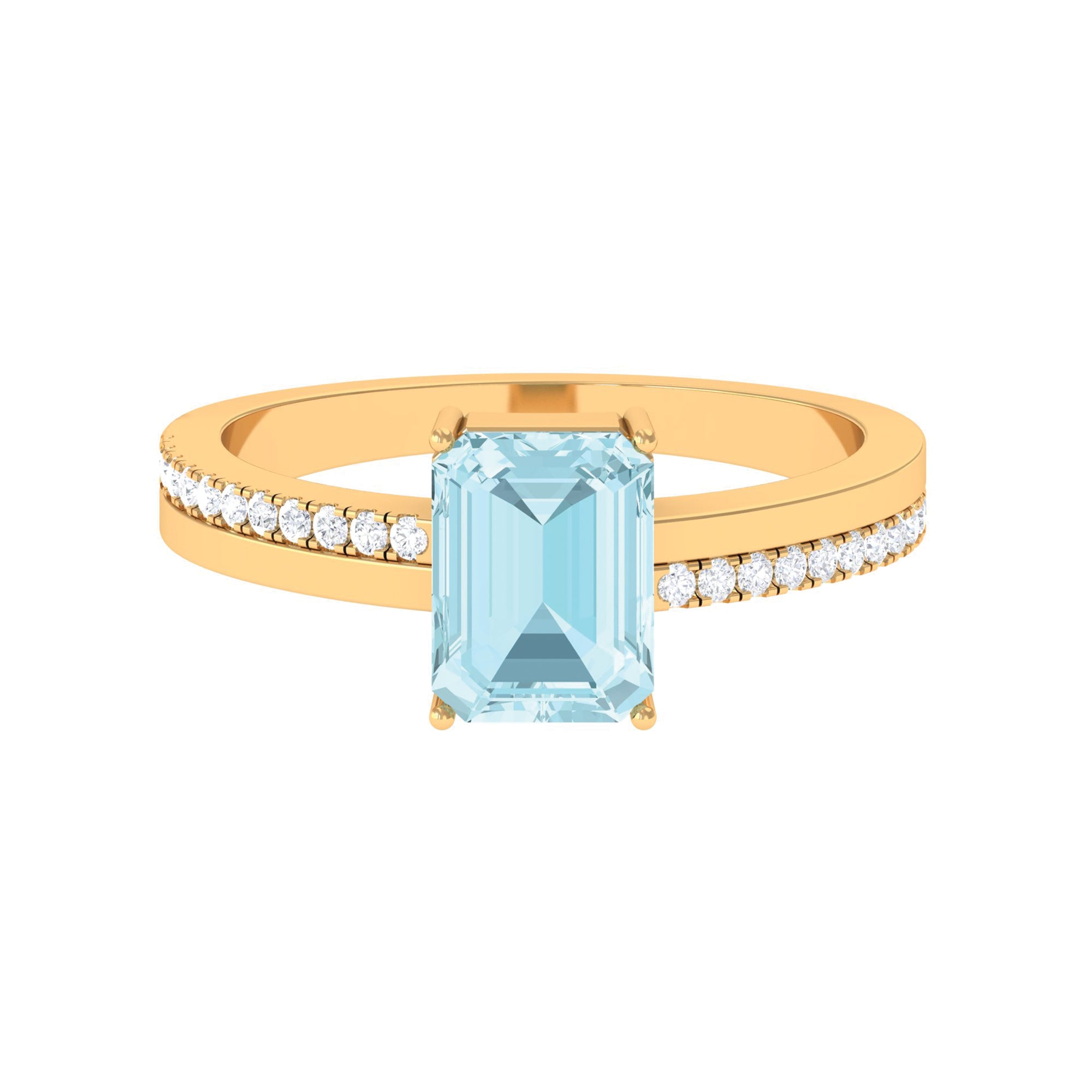 Solitaire Engagement Ring with Emerald Cut Sky Blue Topaz and Diamond Sky Blue Topaz - ( AAA ) - Quality - Rosec Jewels