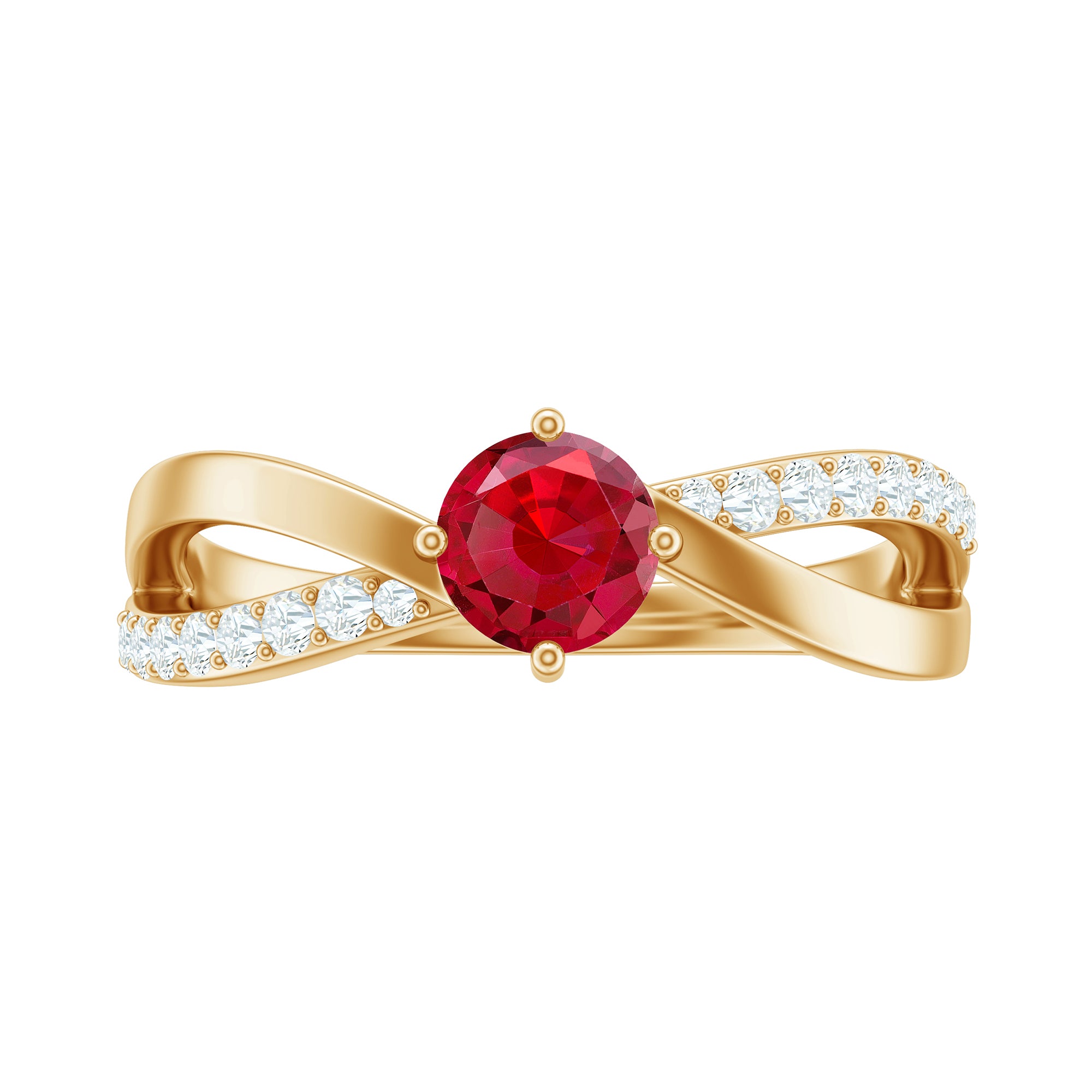 Created Ruby Solitaire Ring with Diamond Accent Lab Created Ruby - ( AAAA ) - Quality - Rosec Jewels