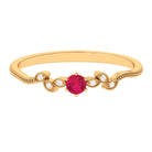 Leaf Inspired Ruby Solitaire Promise Ring with Diamond Ruby - ( AAA ) - Quality - Rosec Jewels