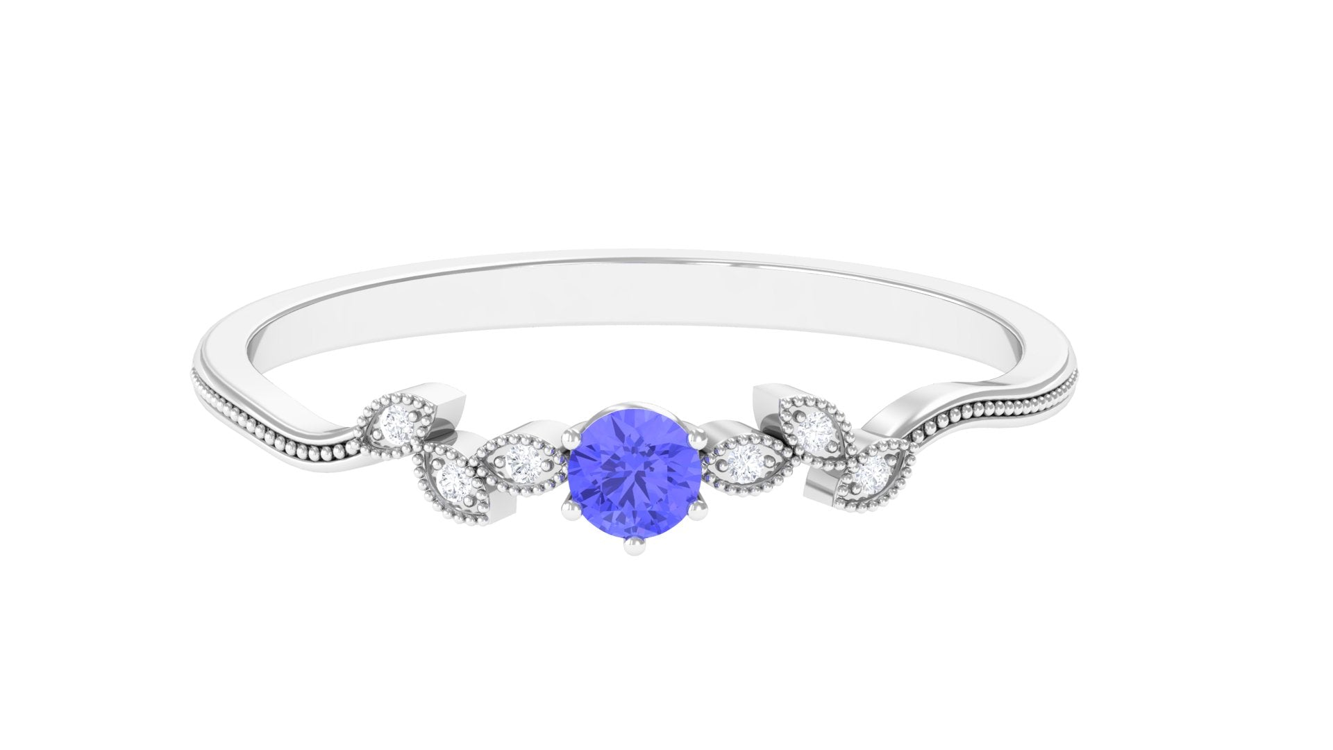 Tanzanite and Diamond Minimal Leaf Branch Ring Tanzanite - ( AAA ) - Quality - Rosec Jewels