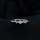 Pink Sapphire and Moissanite Leaf Promise Ring with Beaded Detailing Pink Sapphire - ( AAA ) - Quality - Rosec Jewels