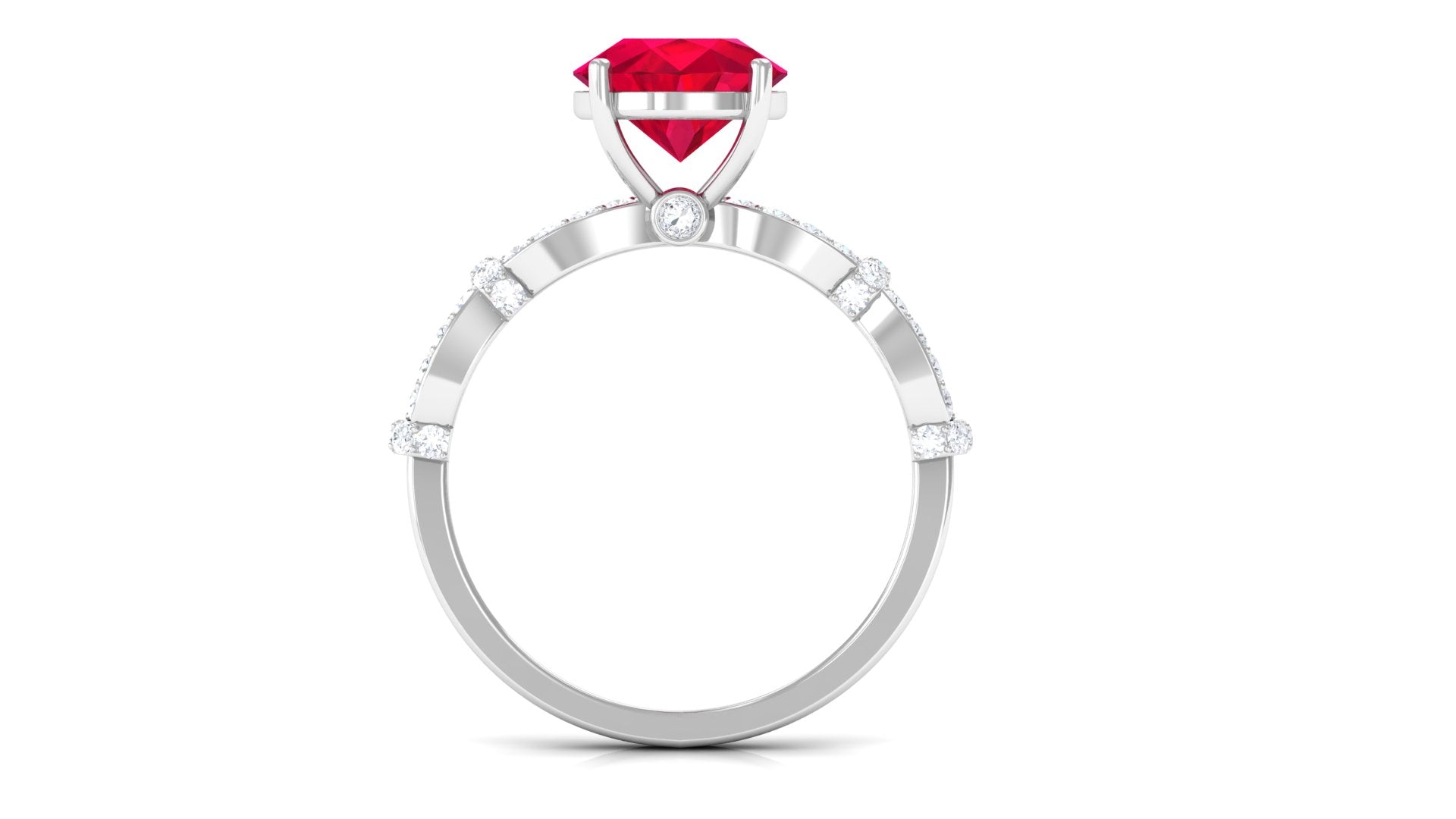 Solitaire Created Ruby and Diamond Crisscross Engagement Ring Lab Created Ruby - ( AAAA ) - Quality - Rosec Jewels