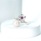 Freshwater Pearl and Amethyst Floral Toi Et Moi Ring Amethyst - ( AAA ) - Quality - Rosec Jewels