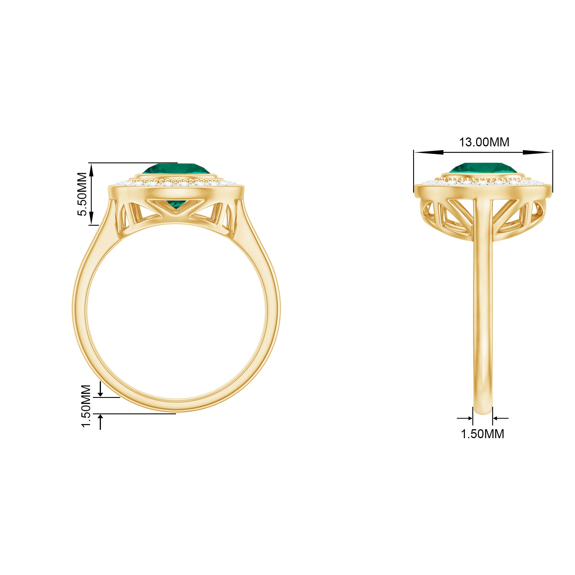 Vintage Style Lab Grown Emerald Engagement Ring With Moissanite Halo Lab Created Emerald - ( AAAA ) - Quality - Rosec Jewels