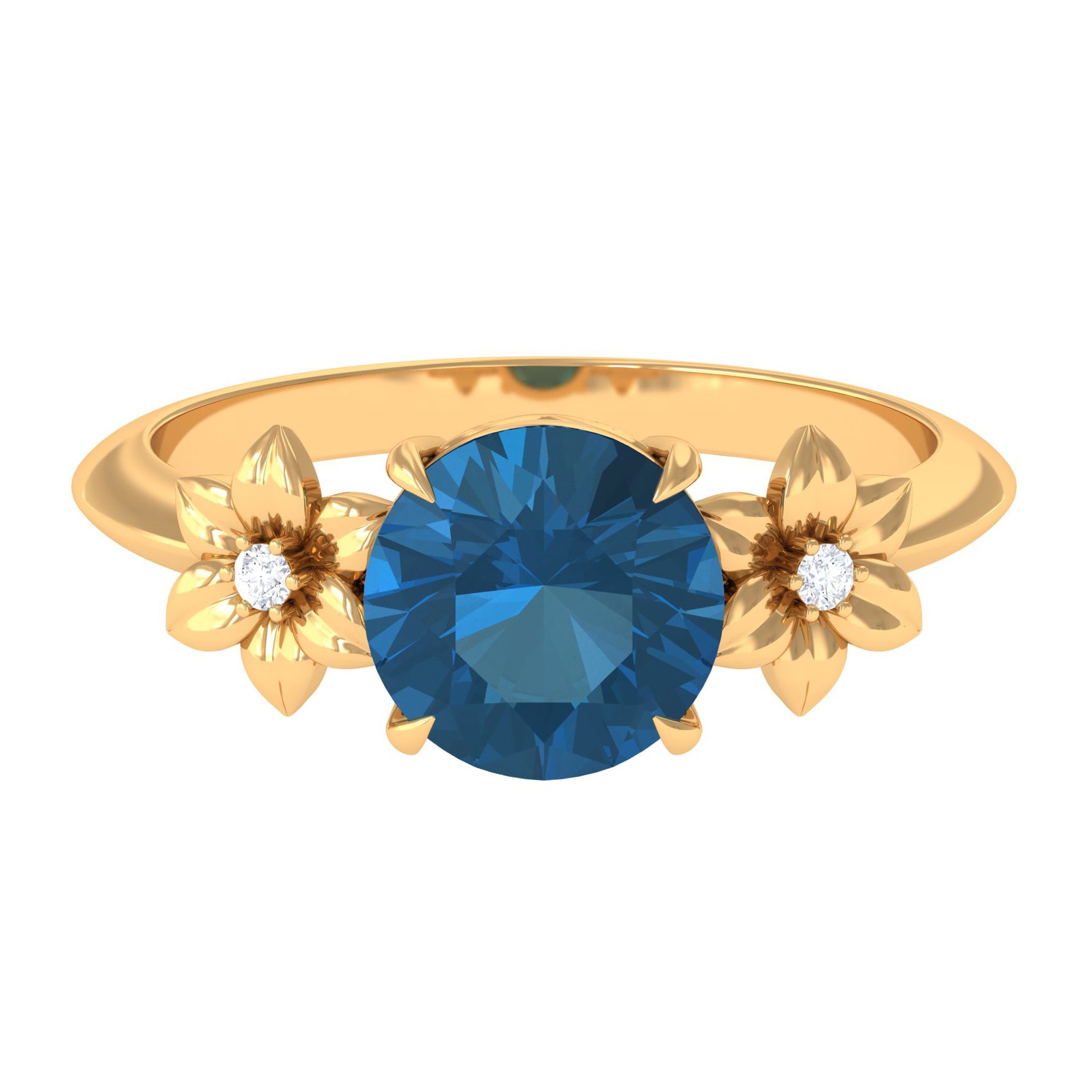 London Blue Topaz Solitaire Flower Engagement Ring with Diamond London Blue Topaz - ( AAA ) - Quality - Rosec Jewels