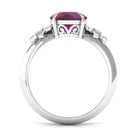 Round Rhodolite Solitaire Flower Engagement Ring with Diamond Rhodolite - ( AAA ) - Quality - Rosec Jewels