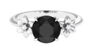 Created Black Diamond Solitaire Flower Engagement Ring with Accent Lab Created Black Diamond - ( AAAA ) - Quality - Rosec Jewels