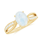 Oval Moonstone Solitaire Engagement Ring with Split Shank Moonstone - ( AAA ) - Quality - Rosec Jewels