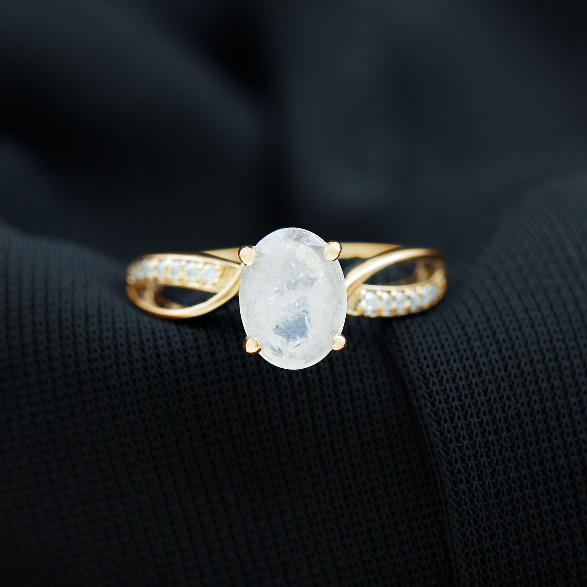 Oval Moonstone Solitaire Engagement Ring with Split Shank Moonstone - ( AAA ) - Quality - Rosec Jewels