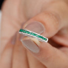 Princess Cut Lab Grown Emerald Half Eternity Ring Lab Created Emerald - ( AAAA ) - Quality - Rosec Jewels