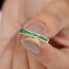 Princess Cut Lab Grown Emerald Half Eternity Ring Lab Created Emerald - ( AAAA ) - Quality - Rosec Jewels