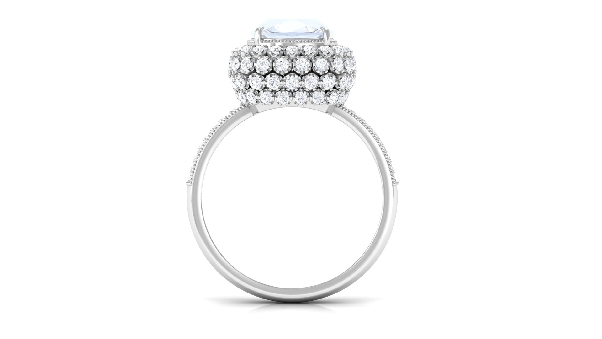 Cushion Cut Moonstone Statement Engagement Ring with Moissanite Moonstone - ( AAA ) - Quality - Rosec Jewels