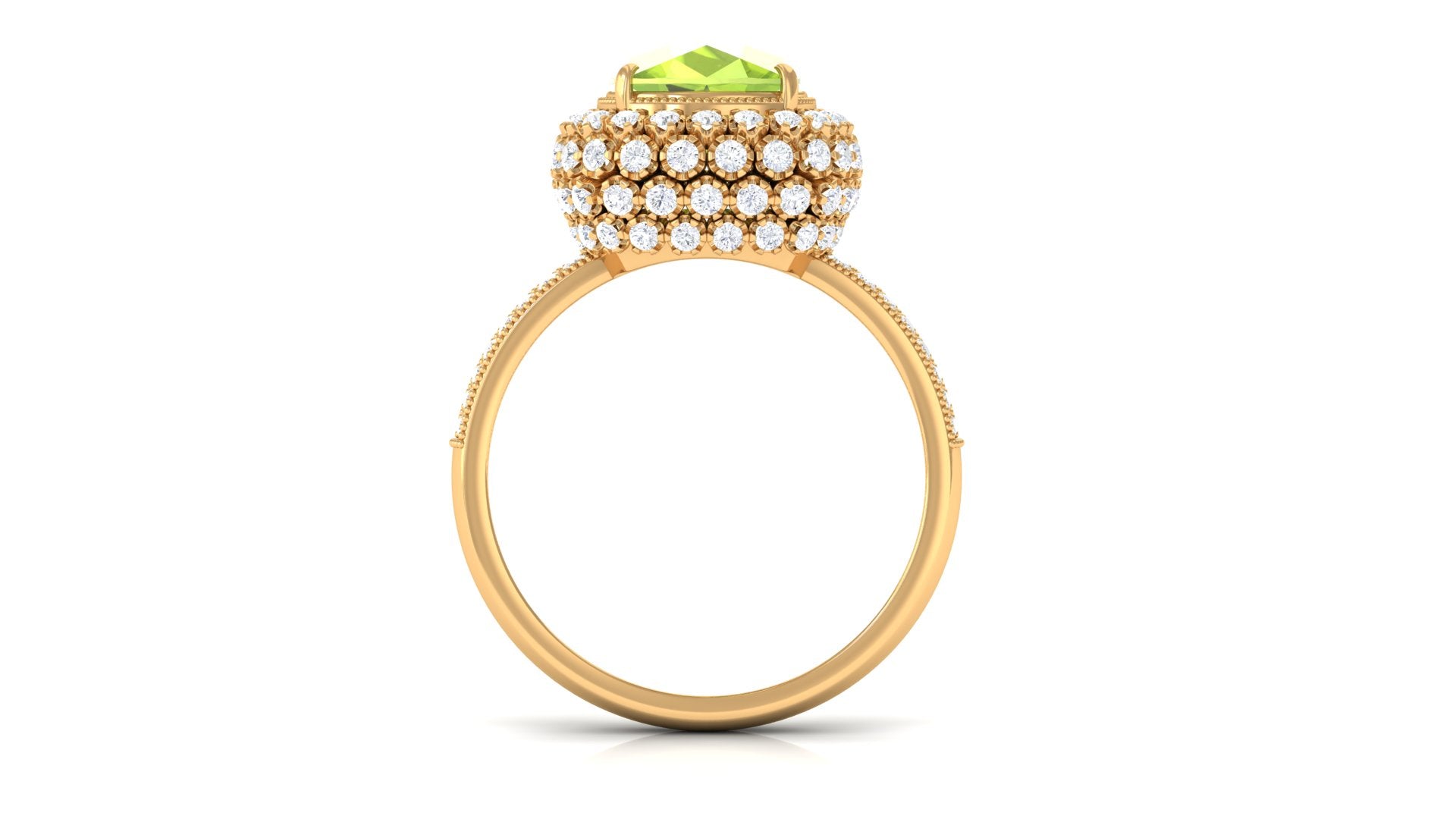 Cushion Cut Peridot Statement Engagement Ring with Moissanite Peridot - ( AAA ) - Quality - Rosec Jewels