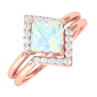 1 CT Minimal Princess Cut Ethiopian Opal and Moissanite Engagement Enhancer Ring Set Ethiopian Opal - ( AAA ) - Quality - Rosec Jewels