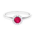 Round Ruby and Diamond Halo Engagement Ring Ruby - ( AAA ) - Quality - Rosec Jewels