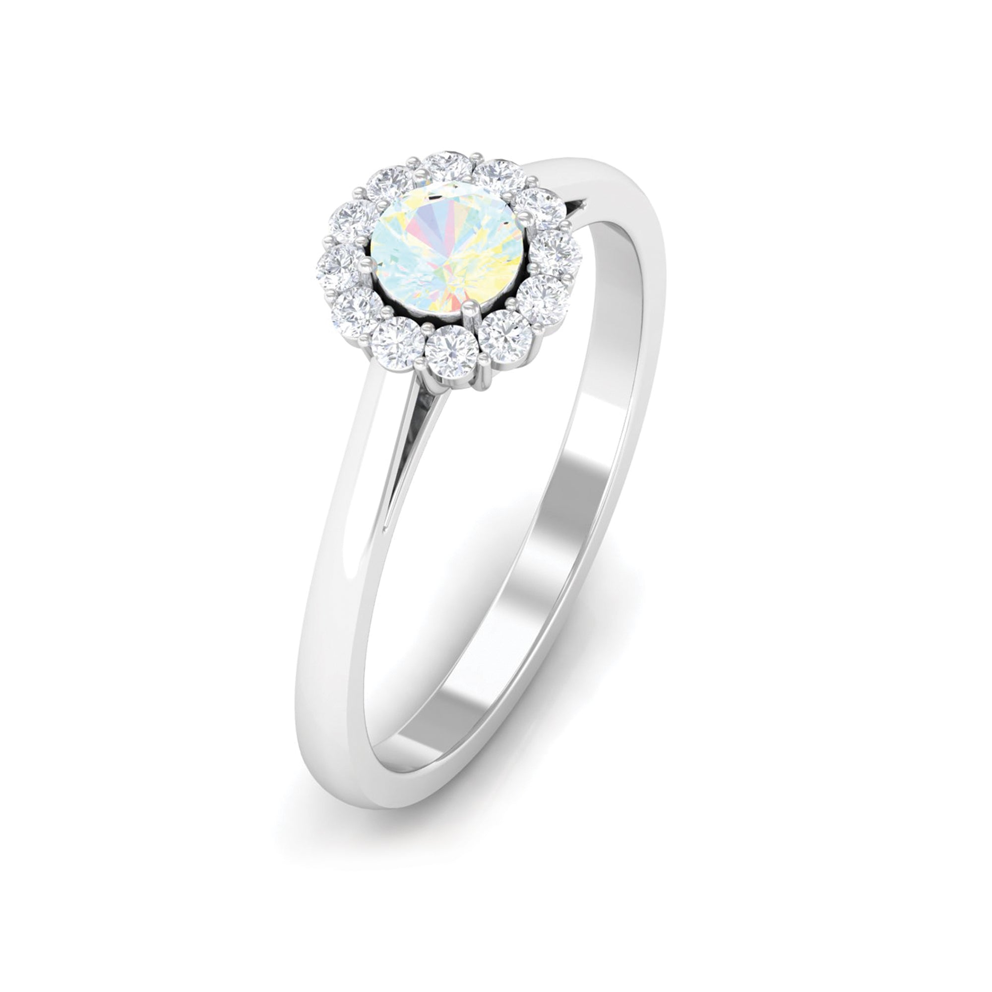 1 CT Ethiopian Opal and Diamond Floating Halo Engagement Ring Ethiopian Opal - ( AAA ) - Quality - Rosec Jewels