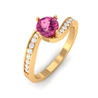 Pink Tourmaline Solitaire Bypass Ring with Diamond Pink Tourmaline - ( AAA ) - Quality - Rosec Jewels