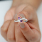 3/4 CT Heart Shape Amethyst Two Stone Engagement Ring with Diamond Amethyst - ( AAA ) - Quality - Rosec Jewels