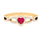 Genuine Ruby Heart Crisscross Engagement Ring with Diamond Ruby - ( AAA ) - Quality - Rosec Jewels