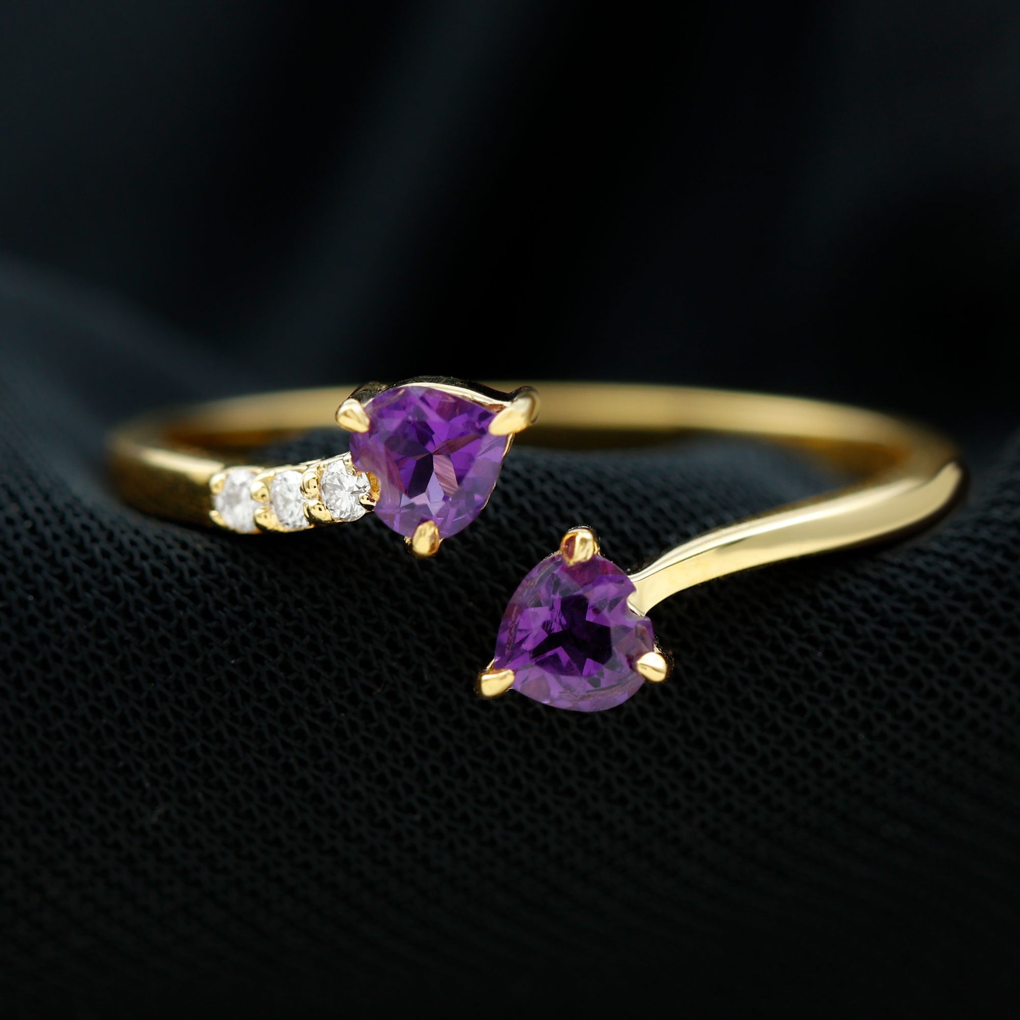 Heart Shape Amethyst and Diamond Two Stone Wrap Ring Amethyst - ( AAA ) - Quality - Rosec Jewels