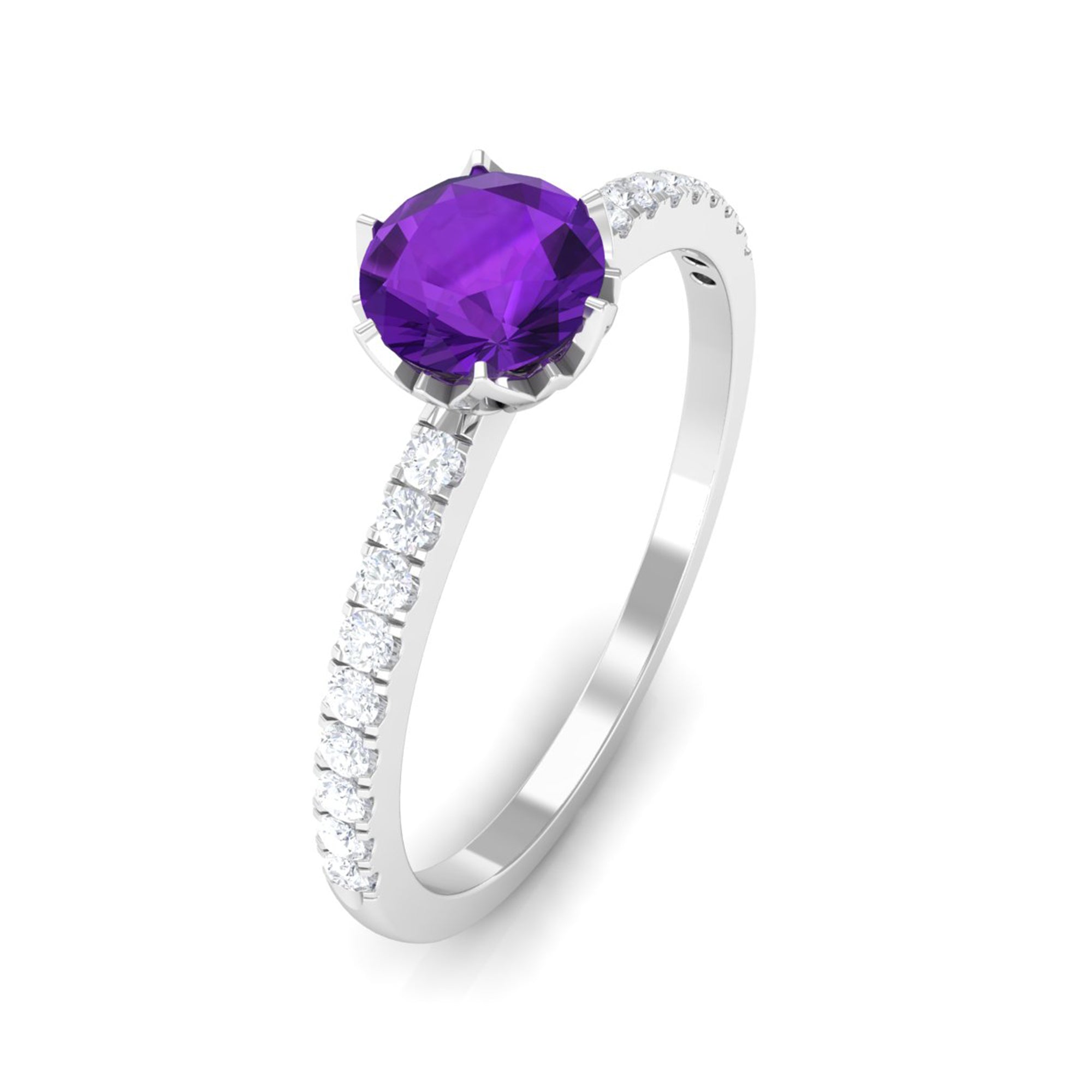 Amethyst and Diamond Solitaire Promise Ring Amethyst - ( AAA ) - Quality - Rosec Jewels