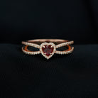 Heart Ruby Split Shank Engagement Ring with Diamond Accent Ruby - ( AAA ) - Quality - Rosec Jewels