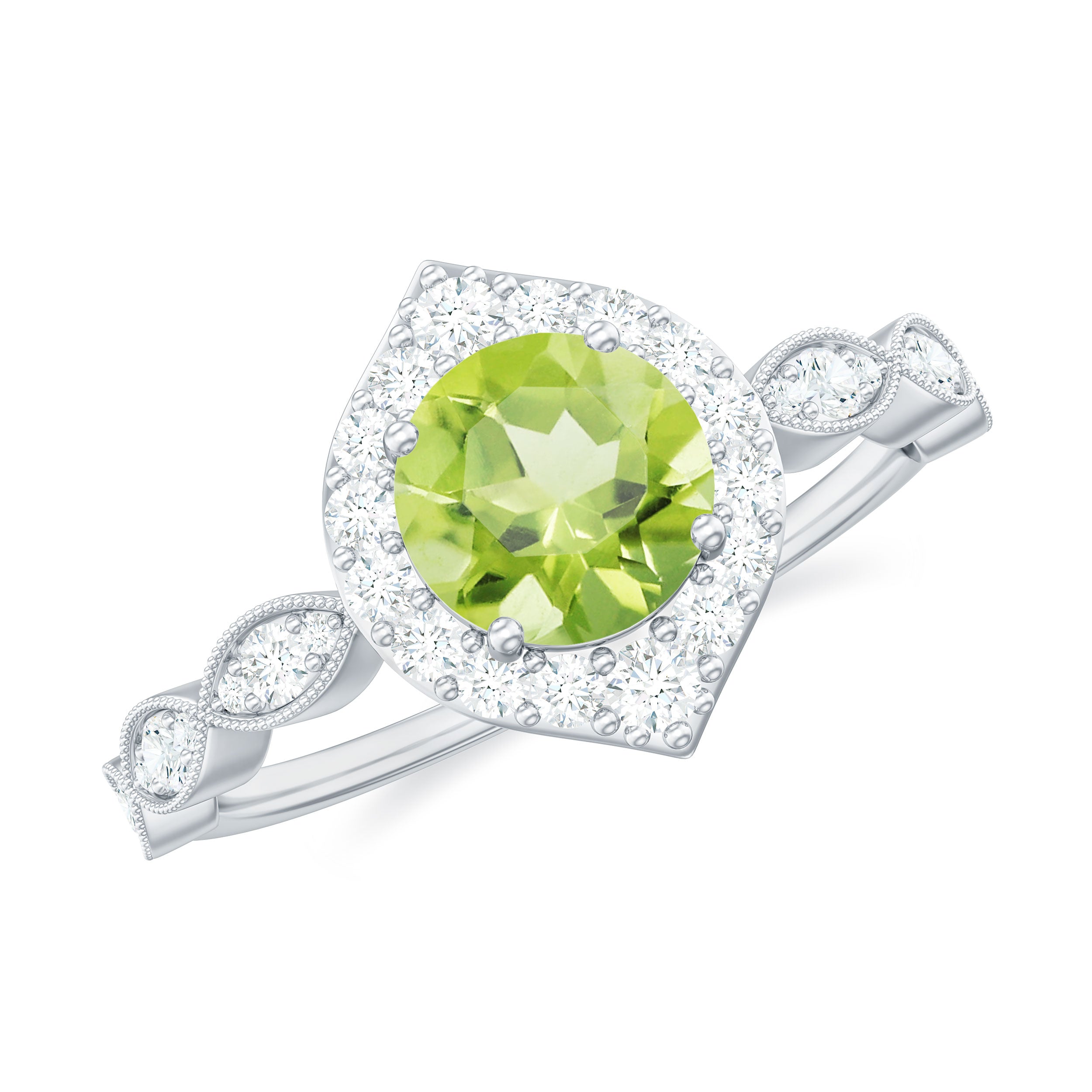 1.25 CT Peridot Vintage Engagement Ring with Diamond Accent Peridot - ( AAA ) - Quality - Rosec Jewels