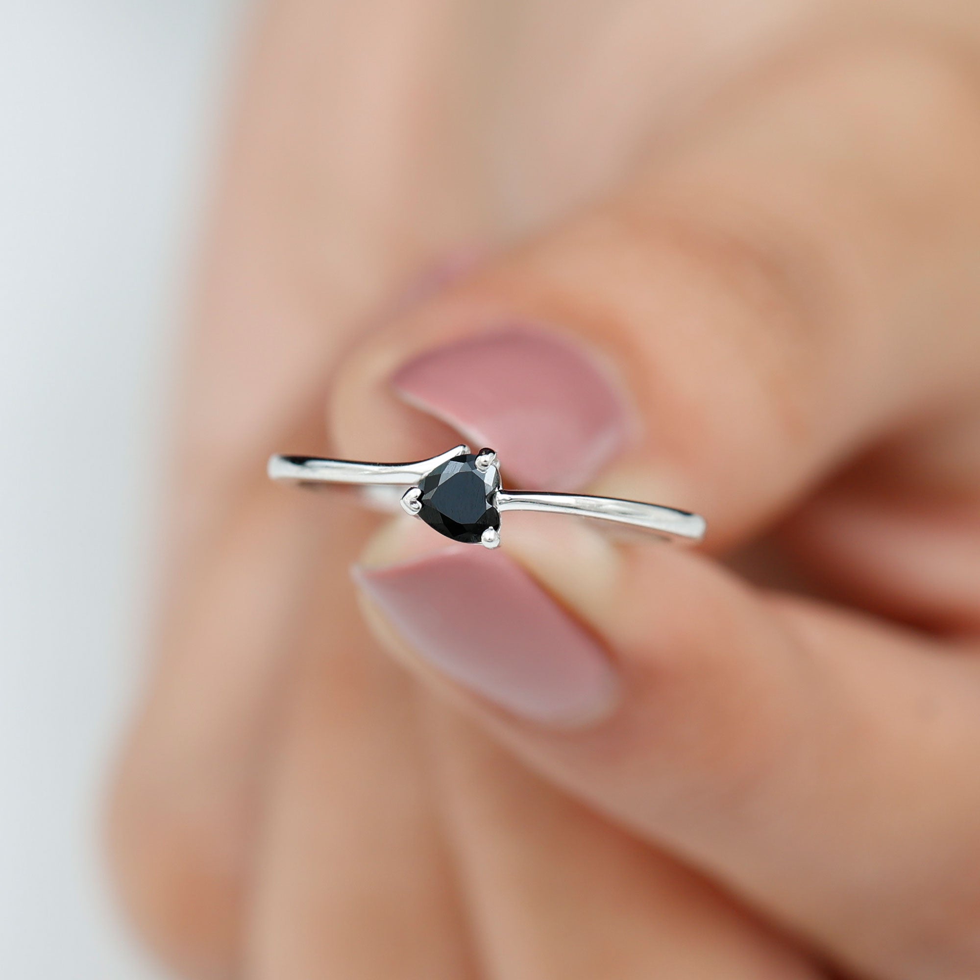 Heart Shape Black Spinel Solitaire Promise Ring Black Spinel - ( AAA ) - Quality - Rosec Jewels