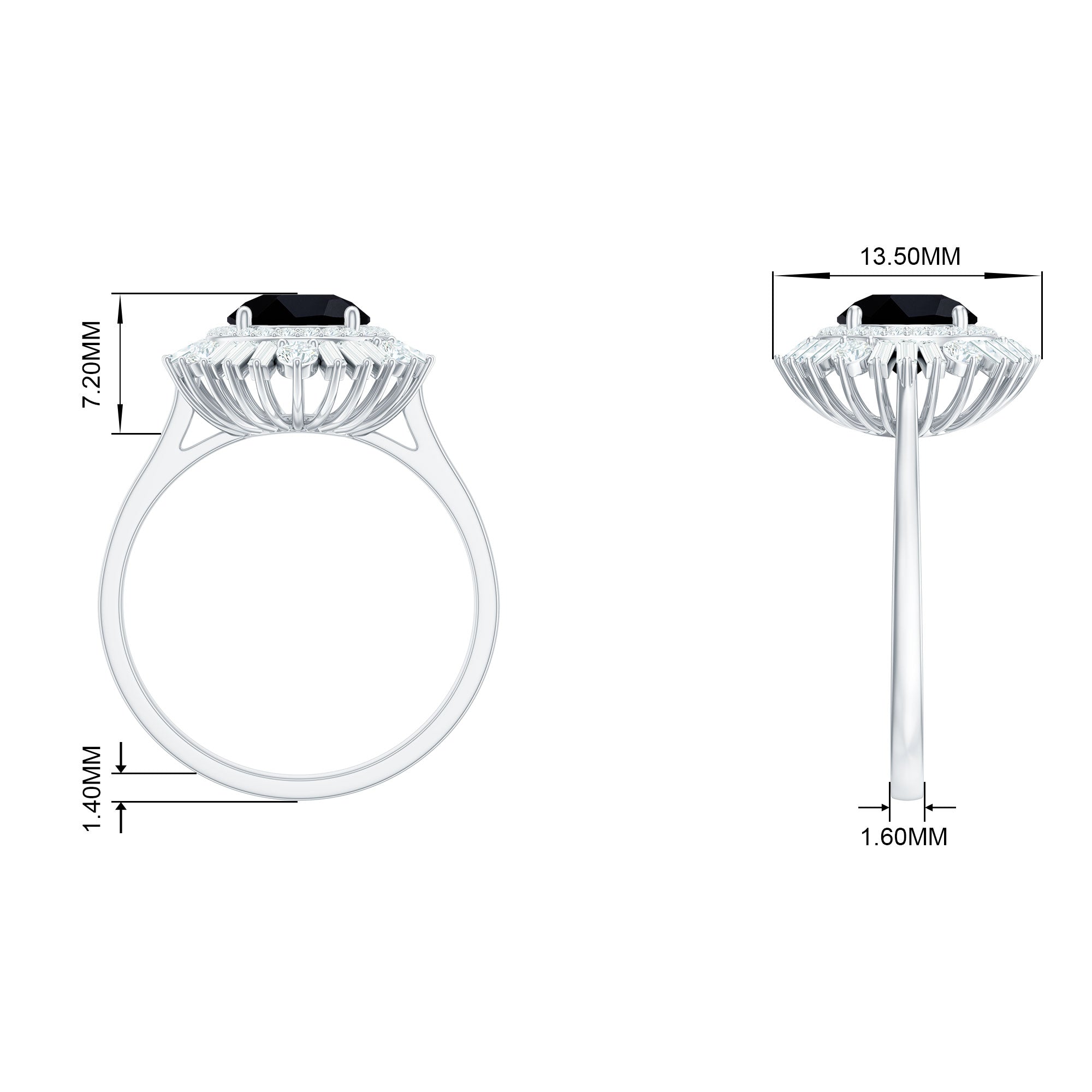 Created Black Diamond Cocktail Engagement Ring with Moissanite Double Halo Lab Created Black Diamond - ( AAAA ) - Quality - Rosec Jewels