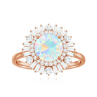 Round Ethiopian Opal Cocktail Ring with Moissanite Double Halo Ethiopian Opal - ( AAA ) - Quality - Rosec Jewels