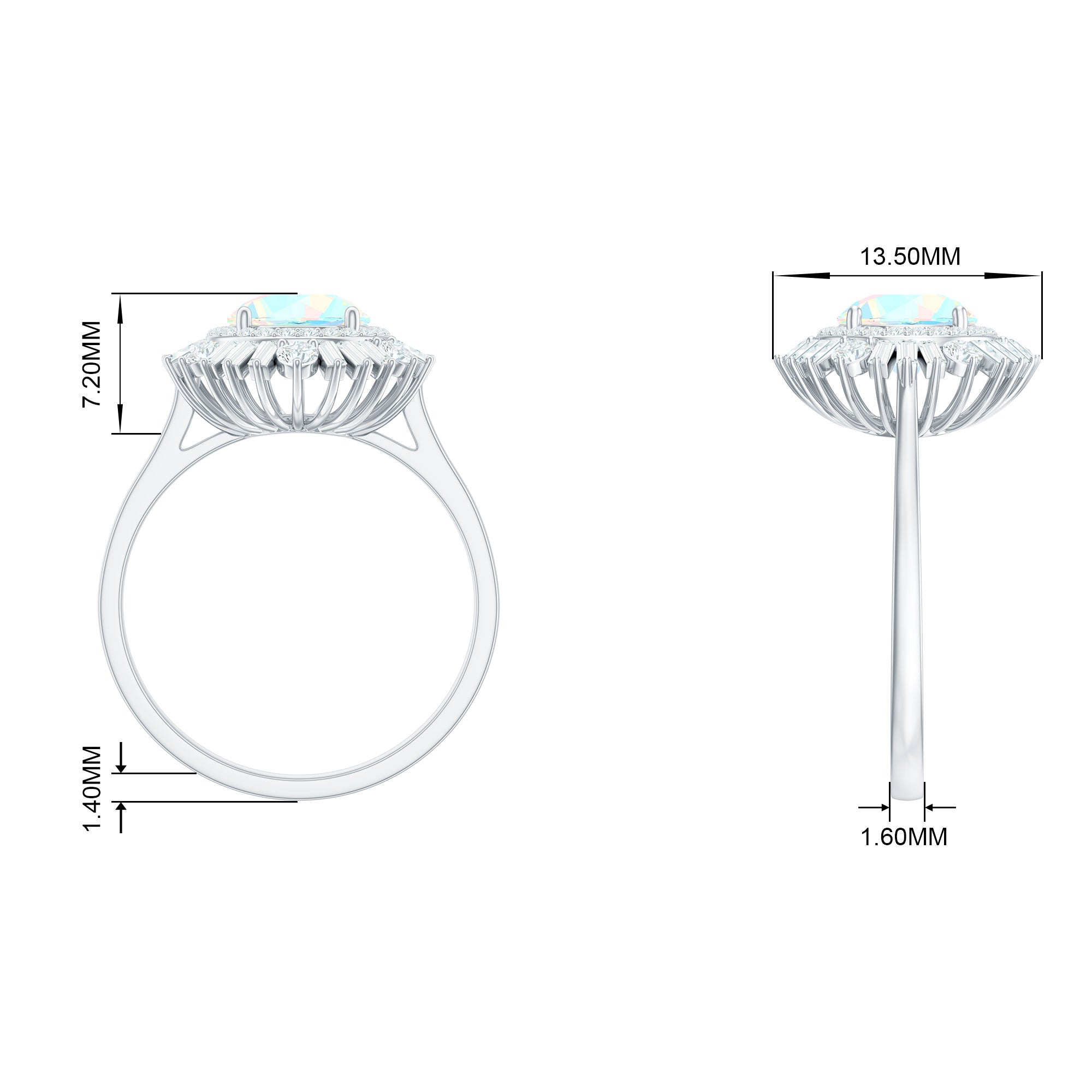 Round Ethiopian Opal Cocktail Ring with Moissanite Double Halo Ethiopian Opal - ( AAA ) - Quality - Rosec Jewels