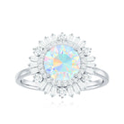 Round Ethiopian Opal Cocktail Ring with Moissanite Double Halo Ethiopian Opal - ( AAA ) - Quality - Rosec Jewels