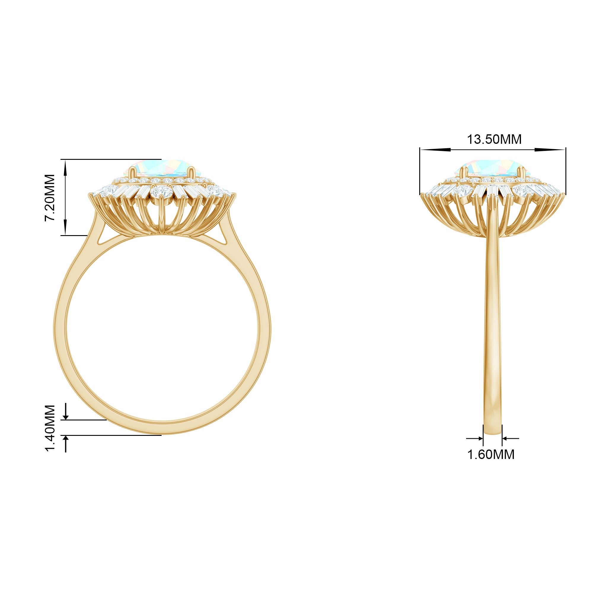 Round Ethiopian Opal Cocktail Ring with Moissanite Double Halo Ethiopian Opal - ( AAA ) - Quality - Rosec Jewels