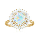 Round Ethiopian Opal Cocktail Ring with Moissanite Double Halo Ethiopian Opal - ( AAA ) - Quality - Rosec Jewels