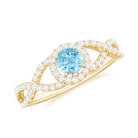 Aquamarine Criss Cross Engagement Ring with Diamond Halo Aquamarine - ( AAA ) - Quality - Rosec Jewels