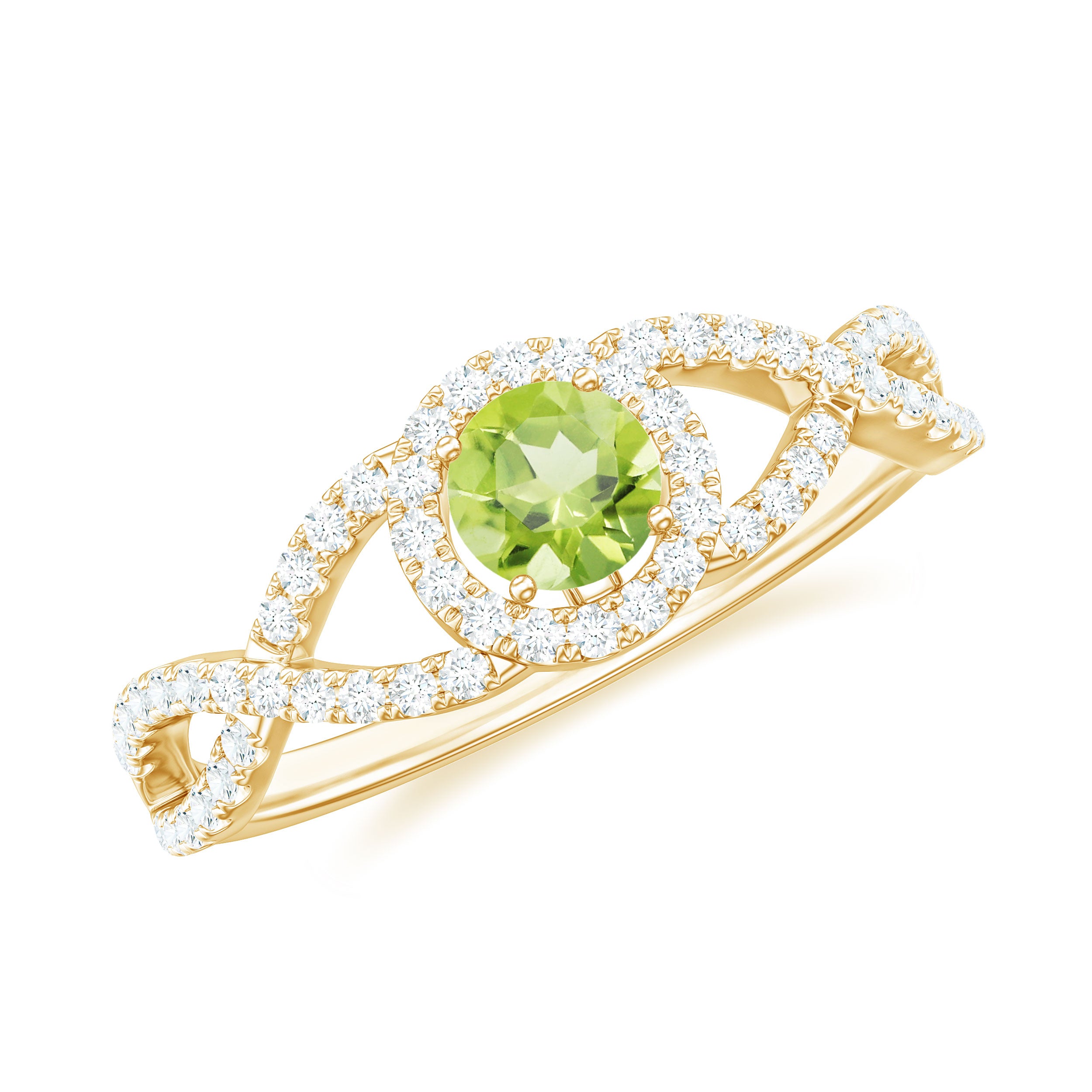 Peridot and Diamond Criss Cross Engagement Ring Peridot - ( AAA ) - Quality - Rosec Jewels