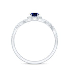 Round Created Blue Sapphire Crisscross Engagement Ring with Moissanite Halo Lab Created Blue Sapphire - ( AAAA ) - Quality - Rosec Jewels