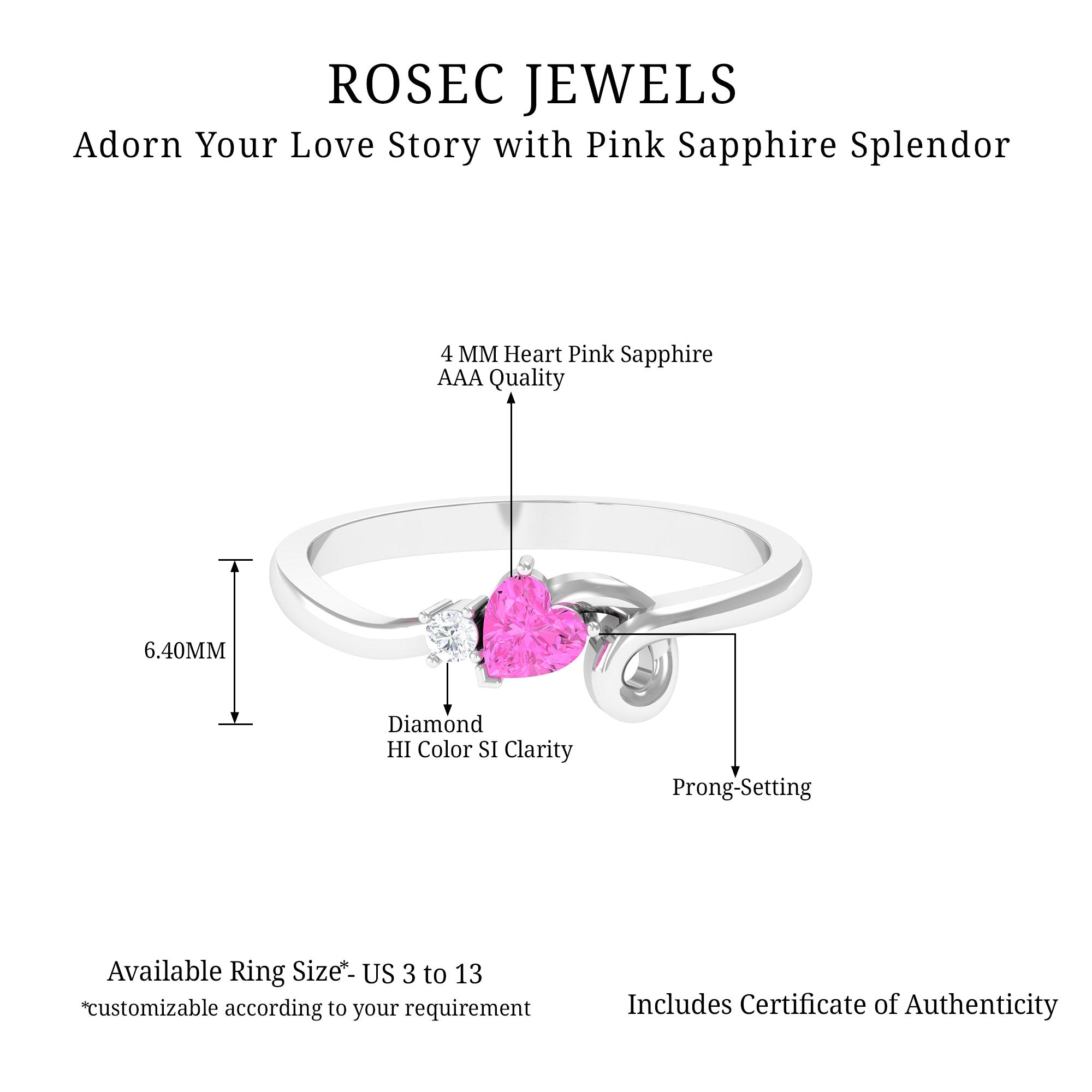 Heart Shape Pink Sapphire and Diamond Twisted Promise Ring Pink Sapphire - ( AAA ) - Quality - Rosec Jewels