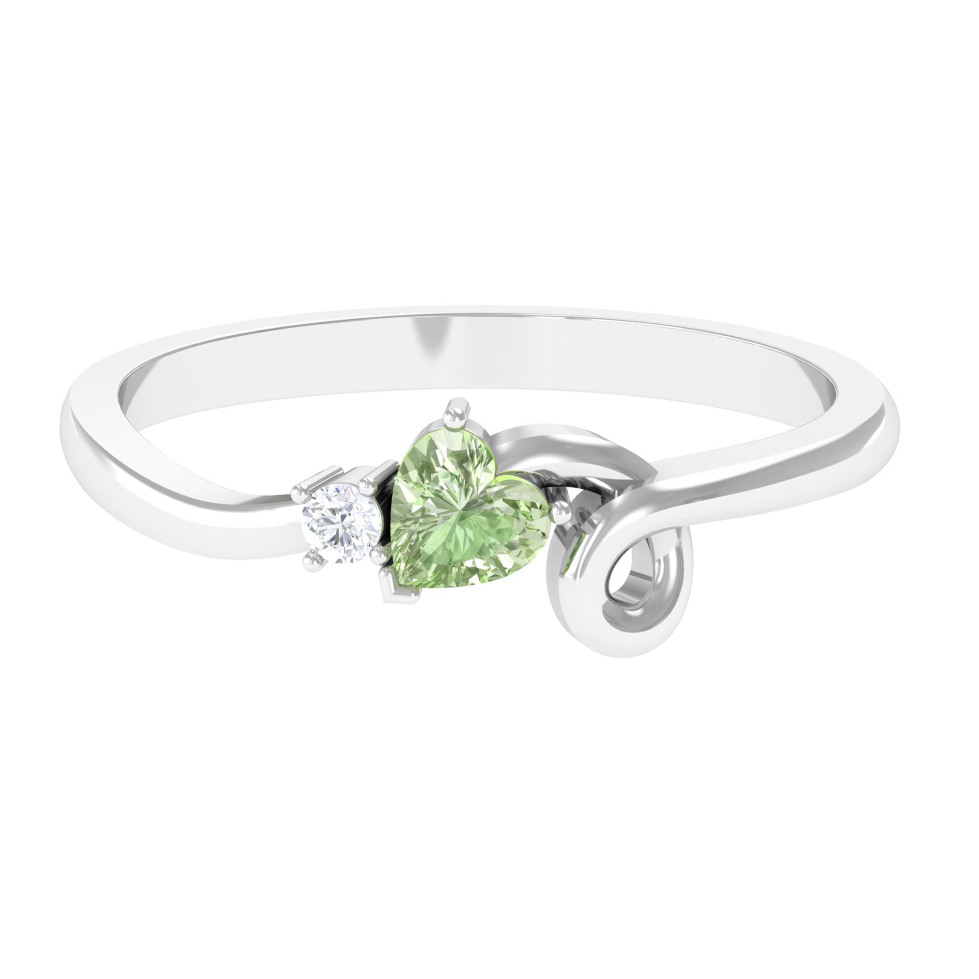 Heart Shape Green Sapphire and Diamond Twisted Promise Ring Green Sapphire - ( AAA ) - Quality - Rosec Jewels