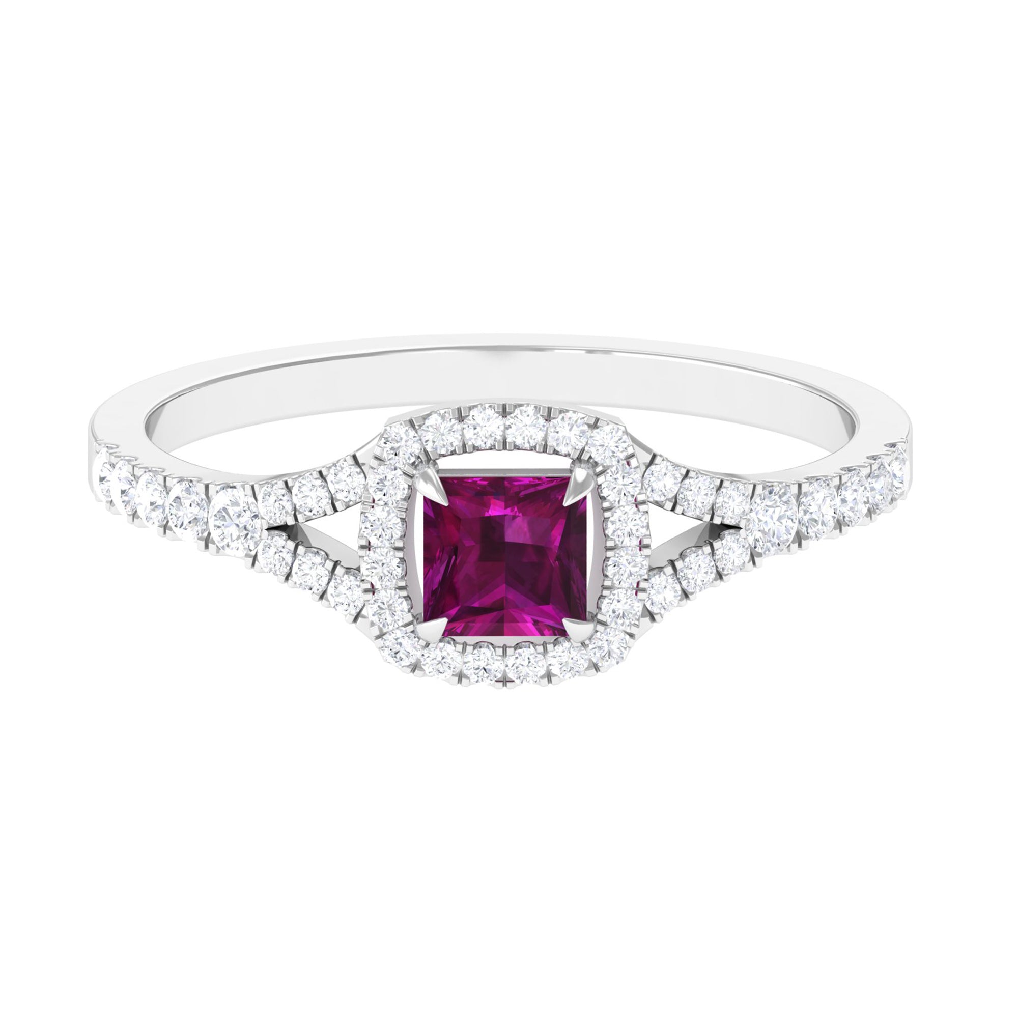 Rhodolite and Diamond Split Shank Engagement Ring Rhodolite - ( AAA ) - Quality - Rosec Jewels