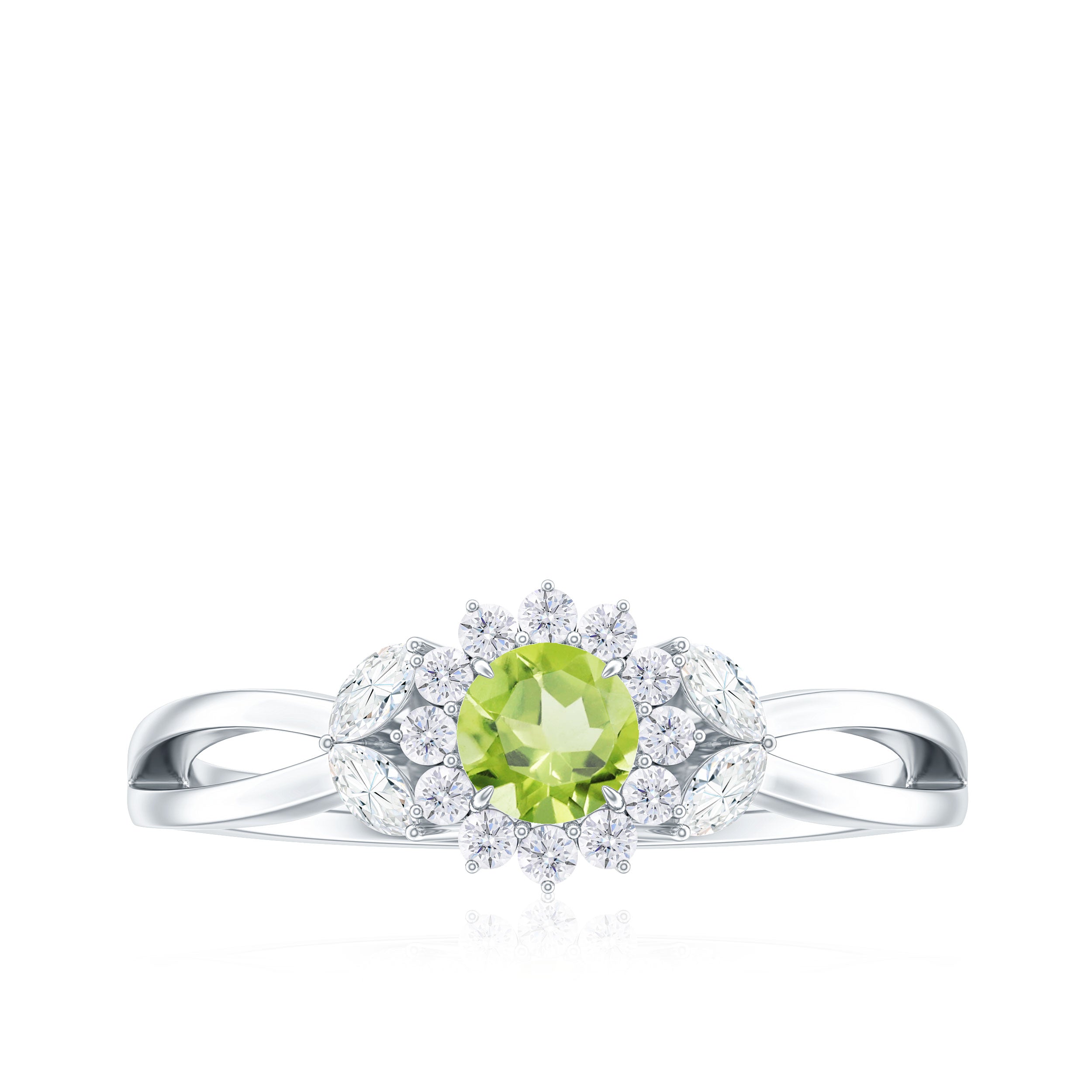 Peridot and Diamond Flower Engagement Ring with Split Shank Peridot - ( AAA ) - Quality - Rosec Jewels