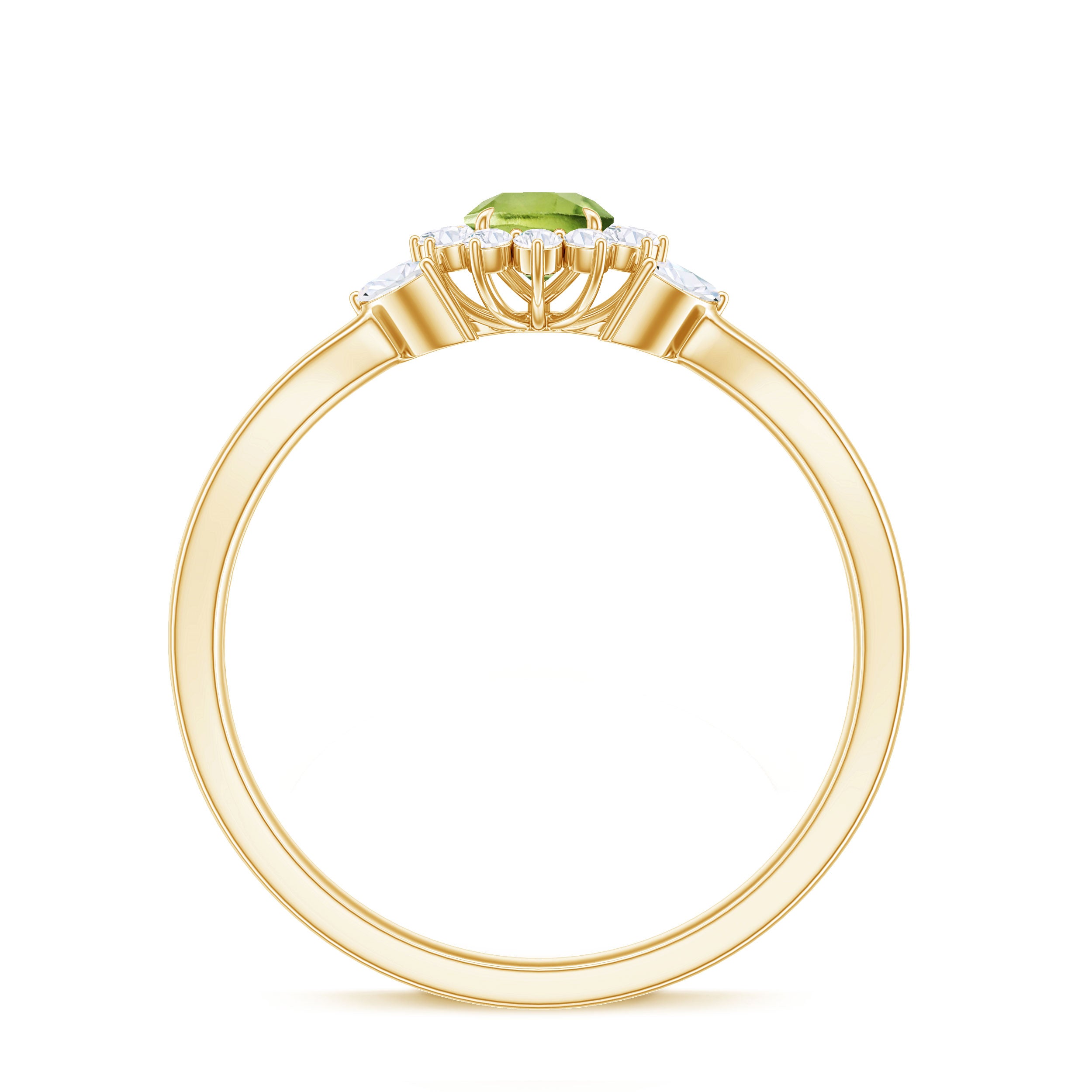 Peridot and Diamond Flower Engagement Ring with Split Shank Peridot - ( AAA ) - Quality - Rosec Jewels